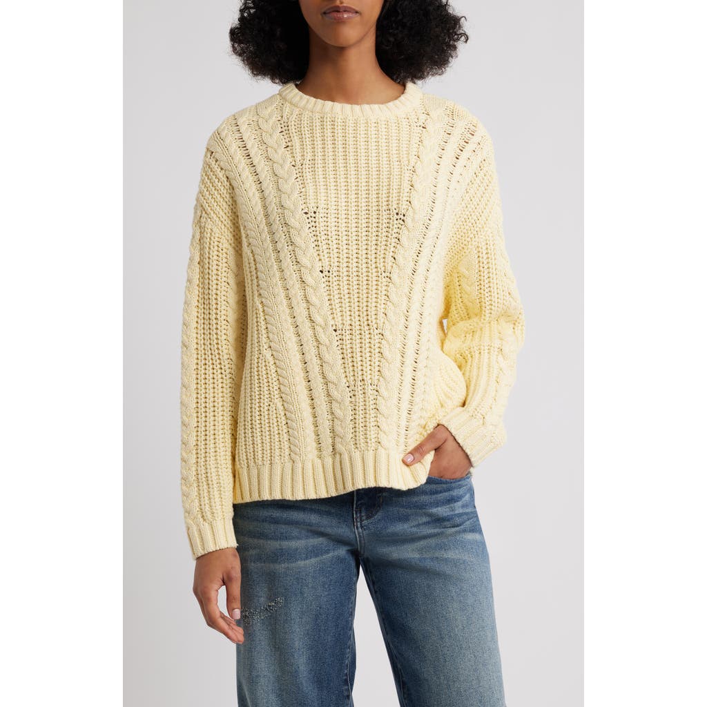 Pacsun Magnolia Oversize Cable Stitch Cotton Sweater In Yellow
