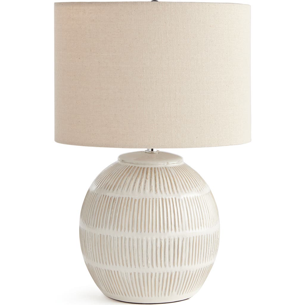 Napa Home & Garden Antoni Hatch Mark Pattern Decorative Contemporary Table Lamp W/ Linen Shade In White