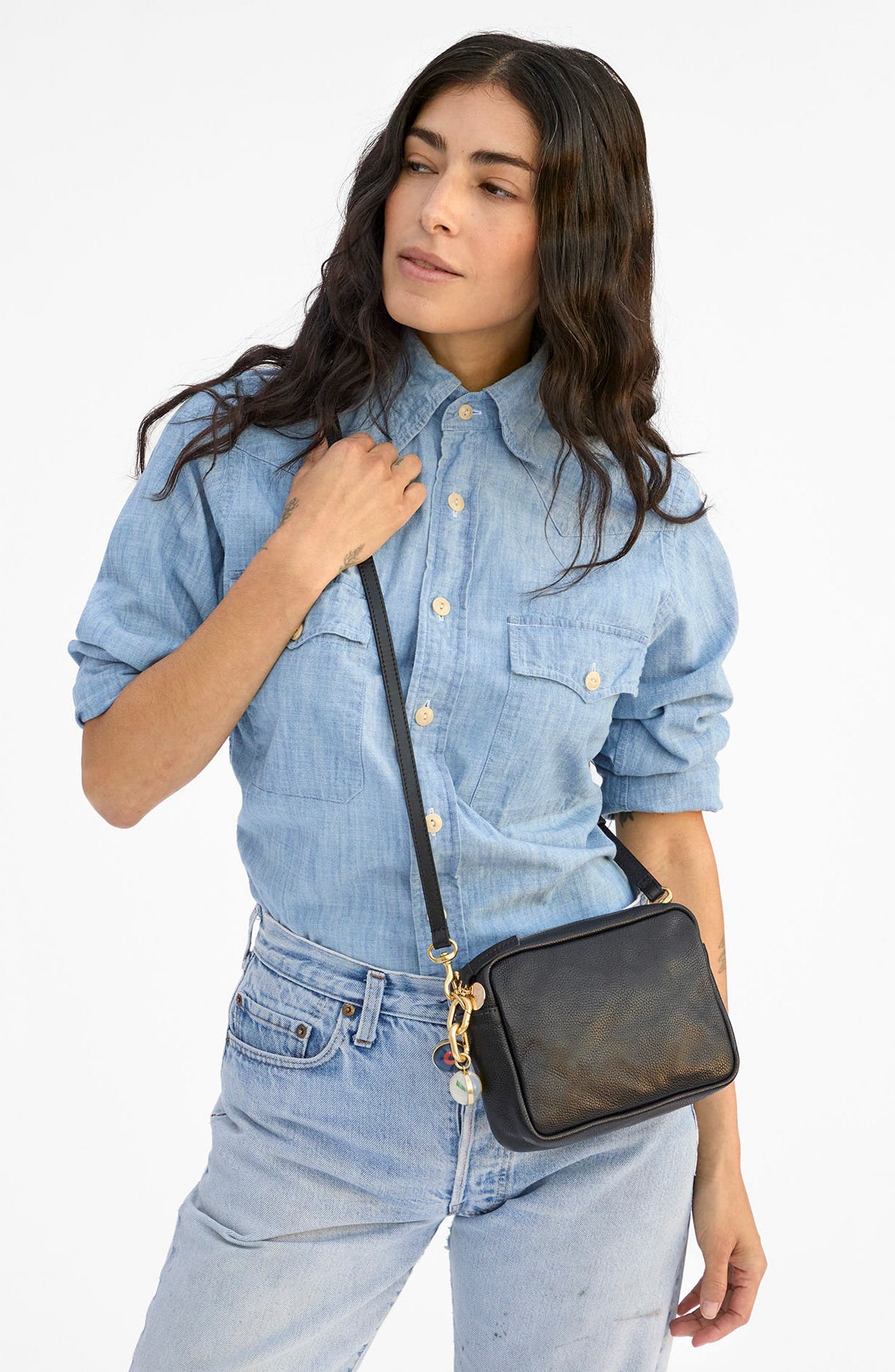 Clare V. Midi Sac Petit Caviar Leather Crossbody Bag, Alternate, color, Black