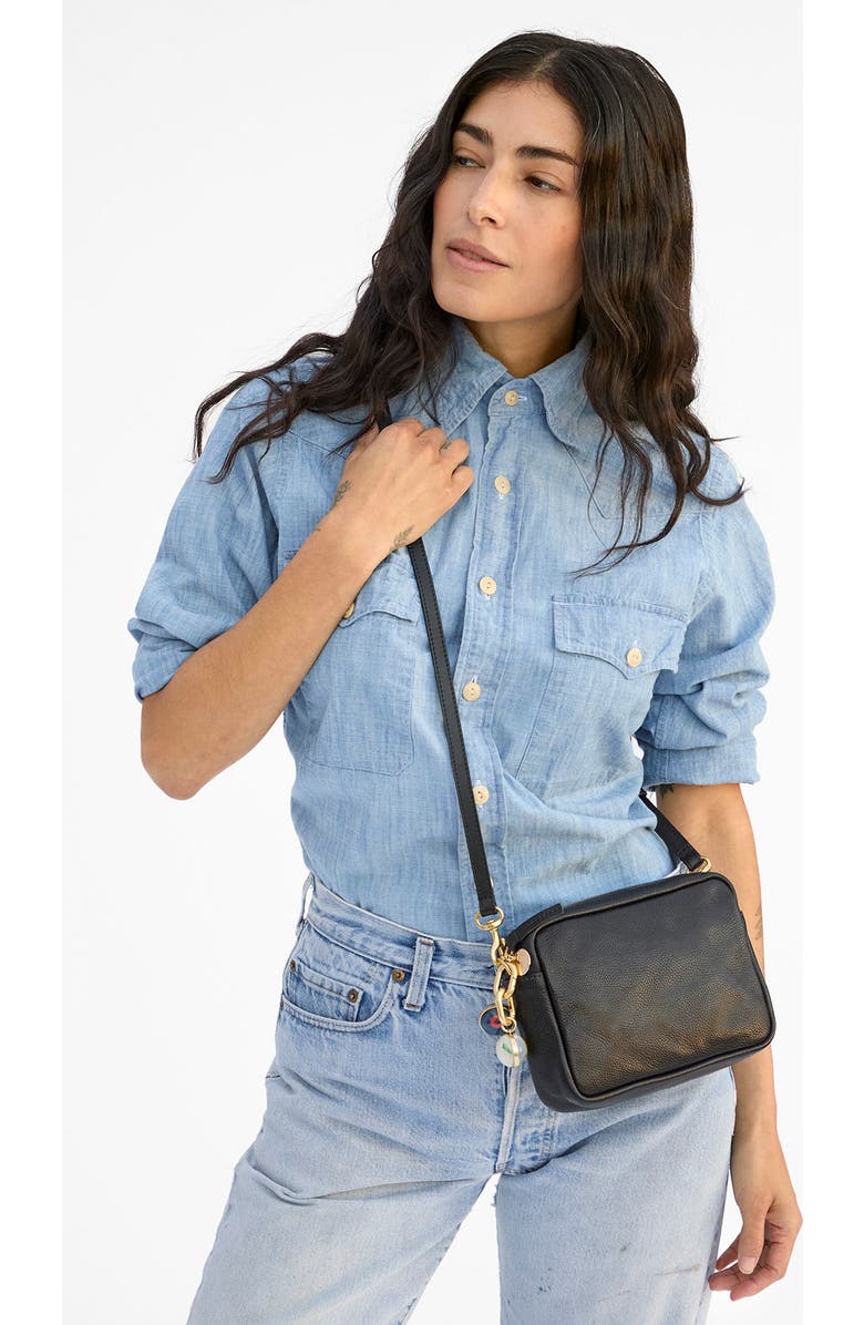 Clare V. Midi Sac Petit Caviar Leather Crossbody Bag, Alternate, color, Black