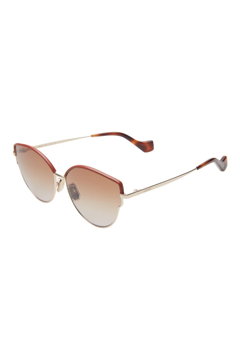 60mm Gradient Butterfly Sunglasses, Alternate, color, ROSE GOLD/RED LEATHER/BRWN