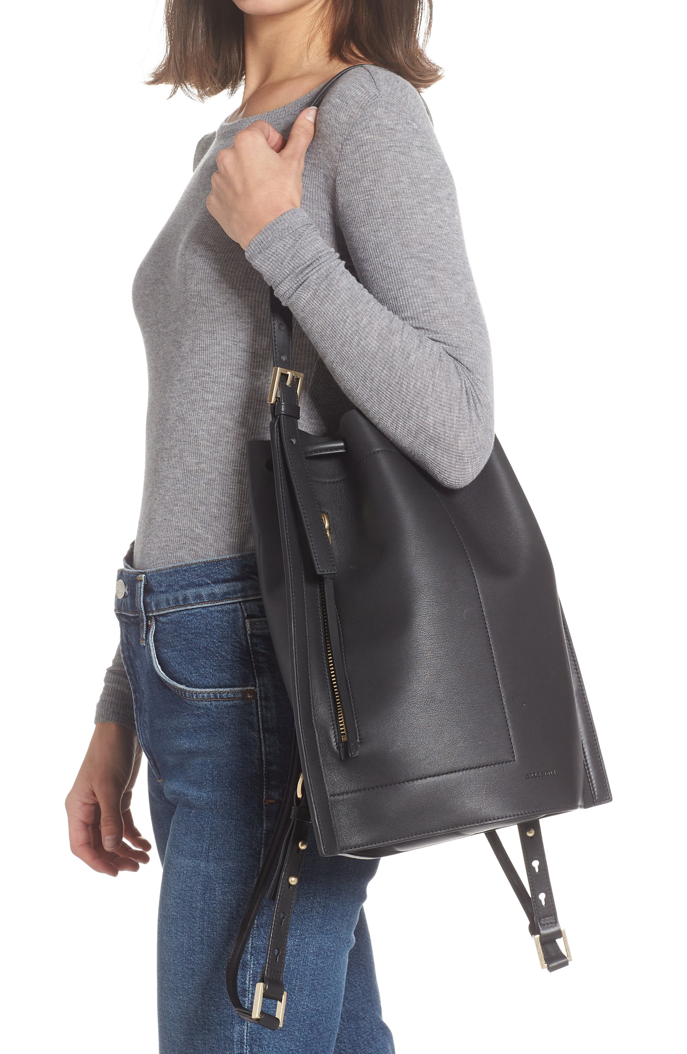 AllSaints Alpha Leather Backpack, Alternate, color, 