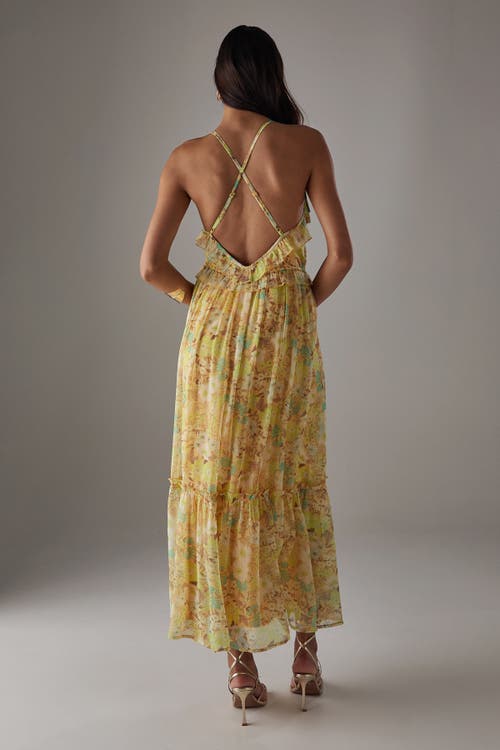 Warehouse Chiffon Ruffle Strappy Floaty Maxi Dress In Yellow