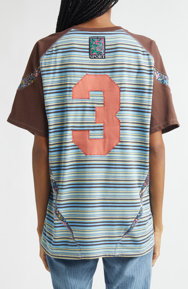 Paolina Russo Sport Jersey T-Shirt, Alternate, color, Blue And Brown Stripes