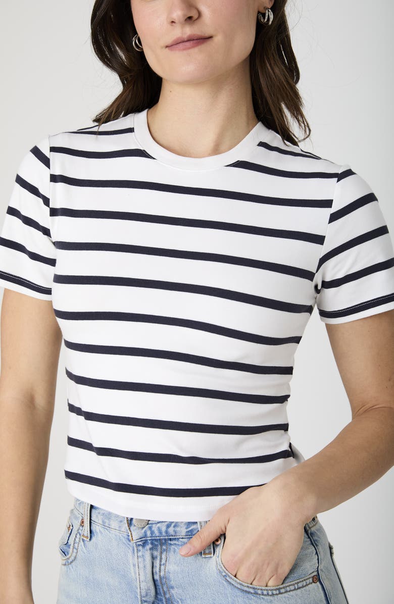 French Connection Rallie Stripe Crewneck Crop T-Shirt, Alternate, color, Summer White- Stripe