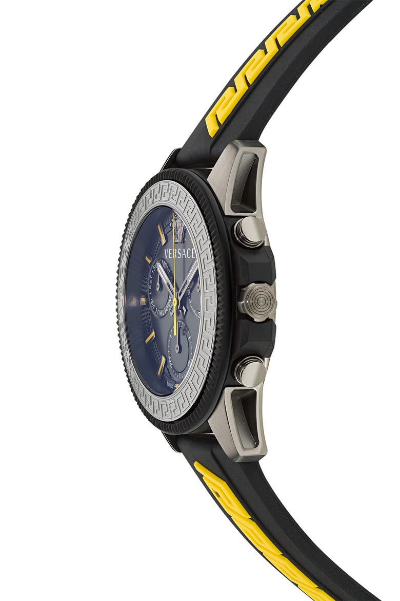 Greca Action Chronograph Silicone Strap Watch, 45mm, Alternate, color, GUN