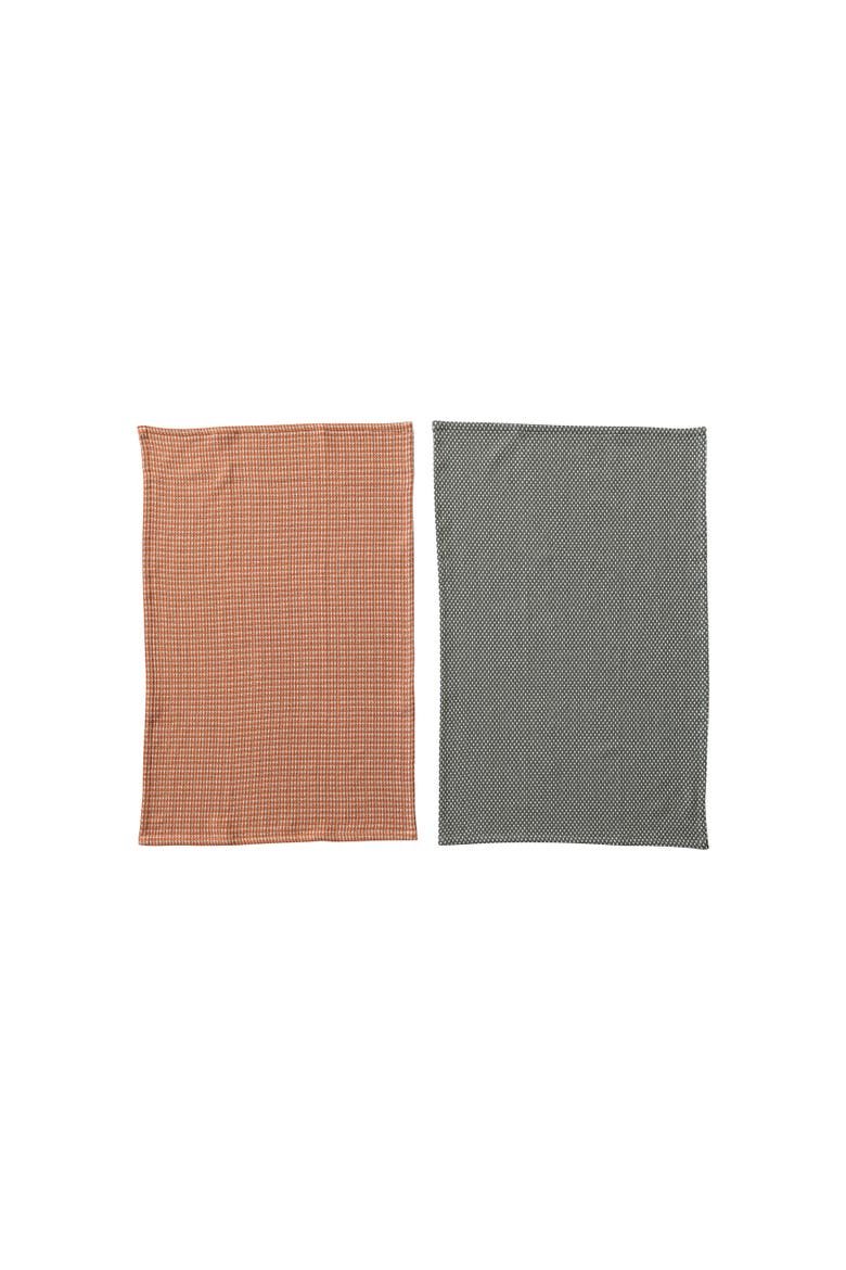 Woven Cotton Dobby Tea Towels, Orange and Charcoal, Set of 2, Main, color, Orange