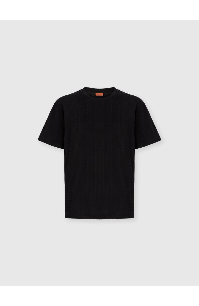 Missoni Crew Neck T-shirt In Cotton-viscose Raschel, Alternate, color, Black