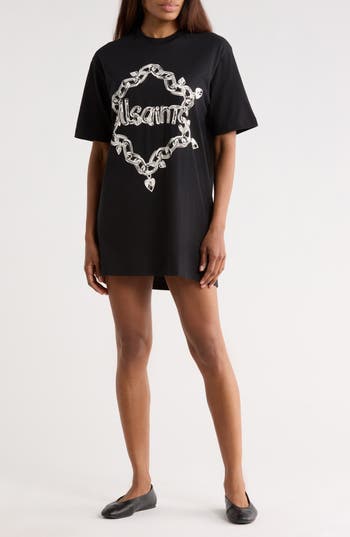 AllSaints Scattered Logo T-Shirt Dress in Washed Black at Nordstrom Rack, Size X-Small