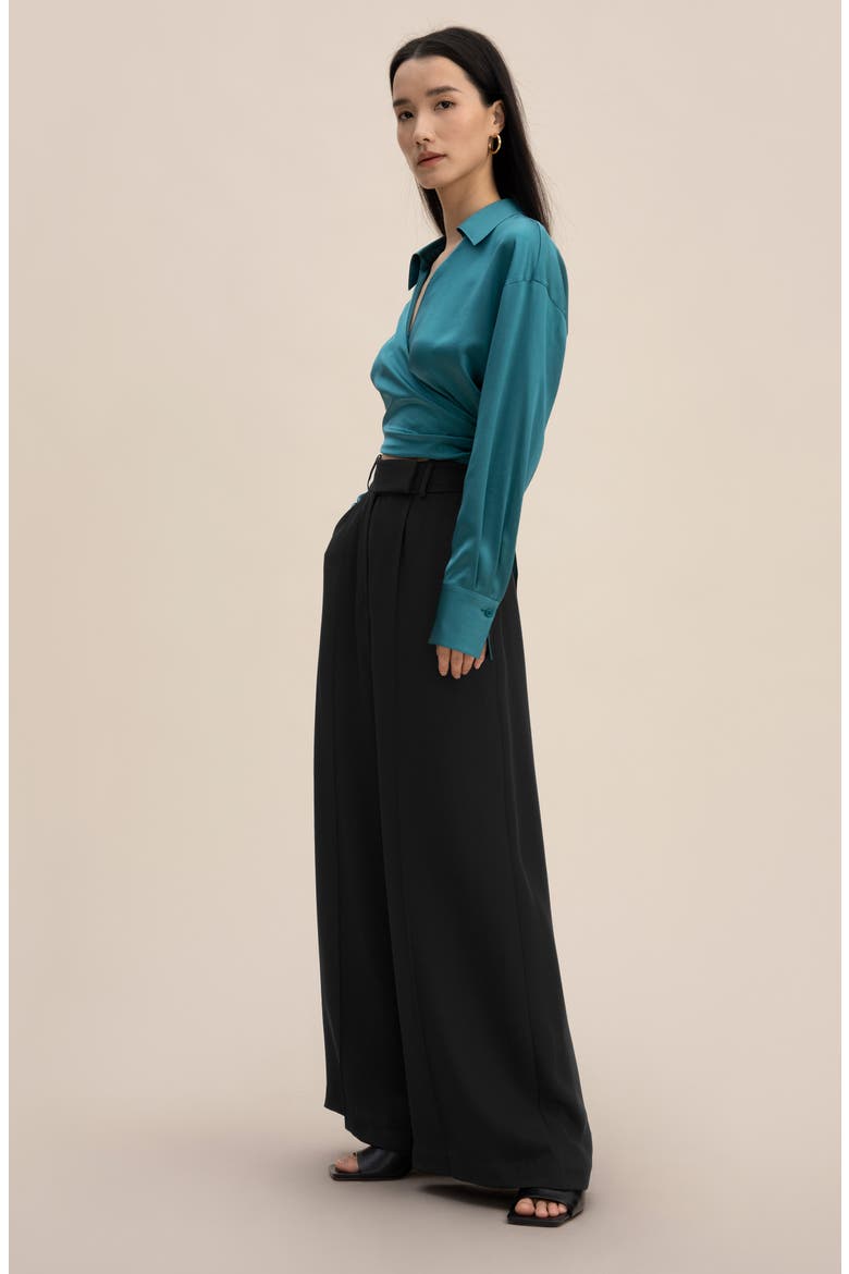 Pure Silk Blouse Wrapover Cropped Shirt, Alternate, color, Adriatic blue