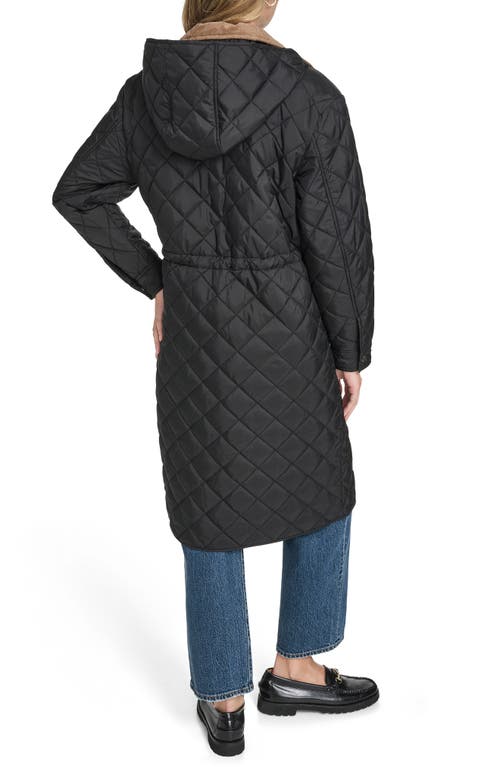 Levi's Diamond Quilted Hooded Long Coat In Black