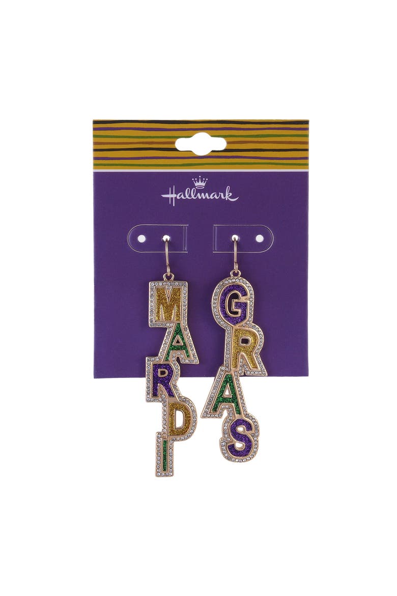 Mardi Gras Linear Earrings, Alternate, color, Purple