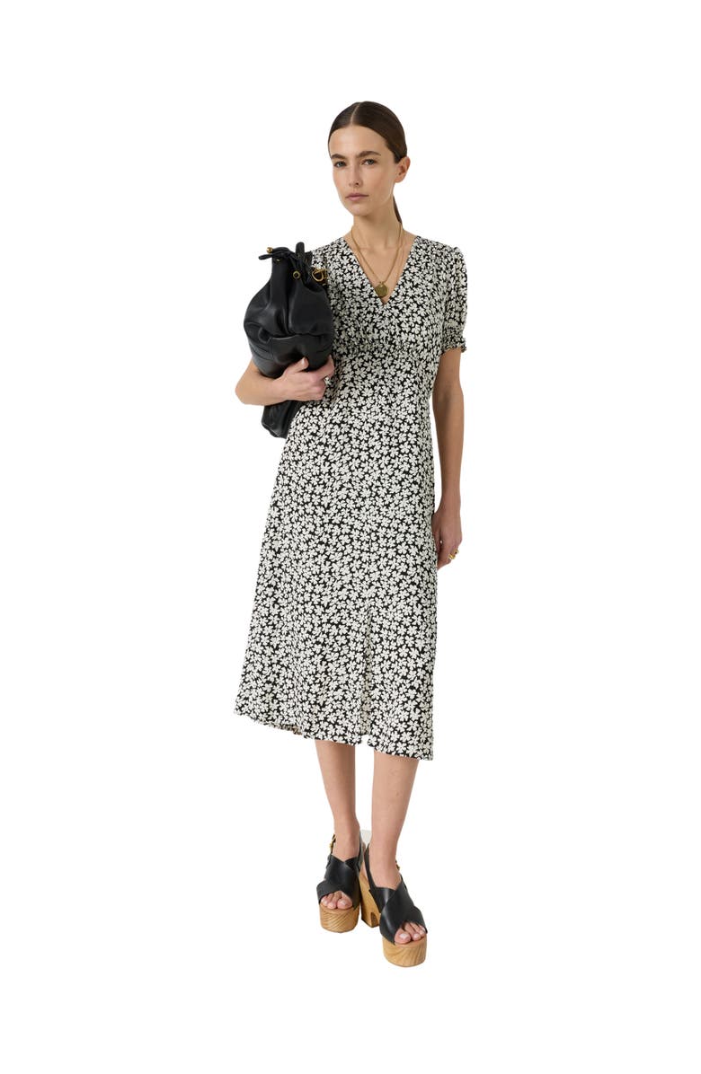 GERARD DAREL Rosi V-Neck Puff Sleeve Floral Dress, Alternate, color, Black