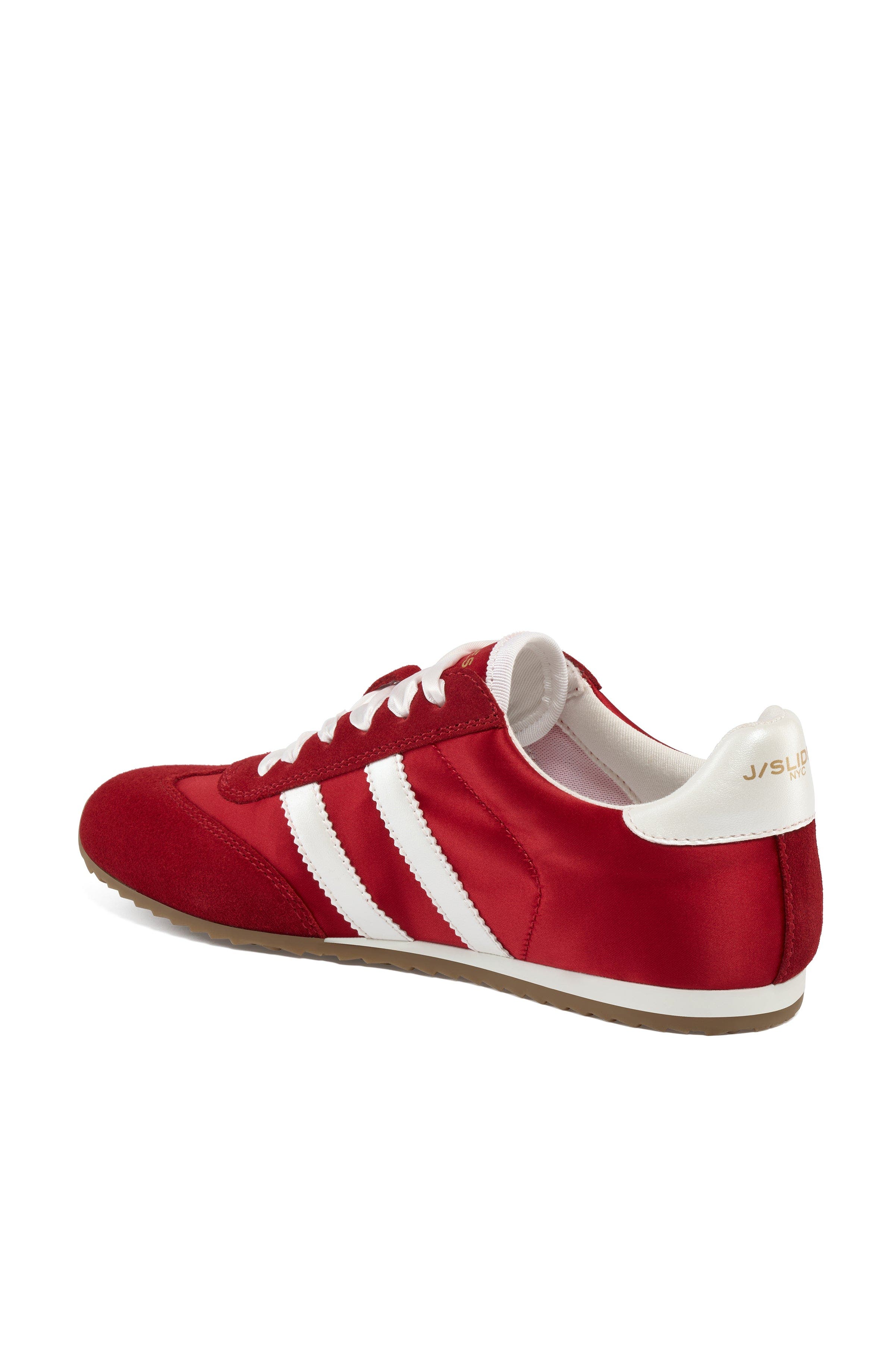 Peggy Satin Sneaker, Alternate, color, Red-Nylon/Suede