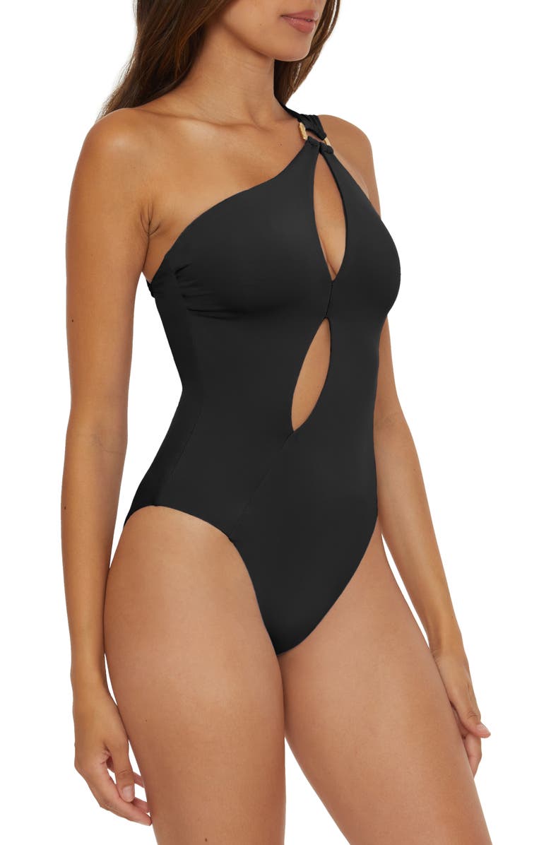 Soluna Tahiti One-Shoulder Cutout One-Piece Swimsuit, Alternate, color, Black