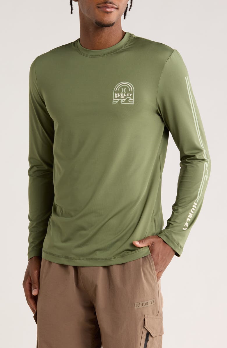 Hurley Logo Wave Long Sleeve Rashguard, Main, color, Aurora Green Heather