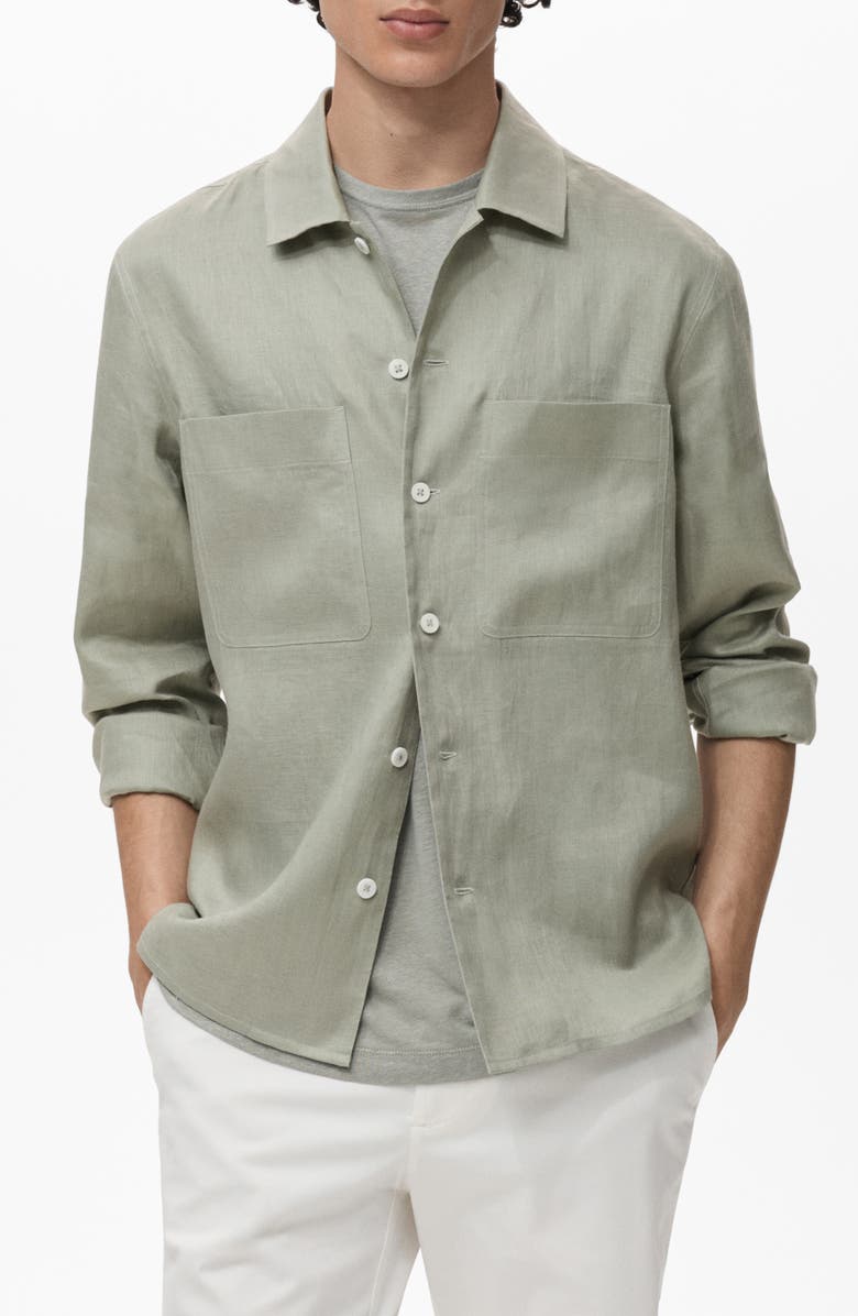MANGO Lightweight Linen Overshirt, Main, color, Mint Green