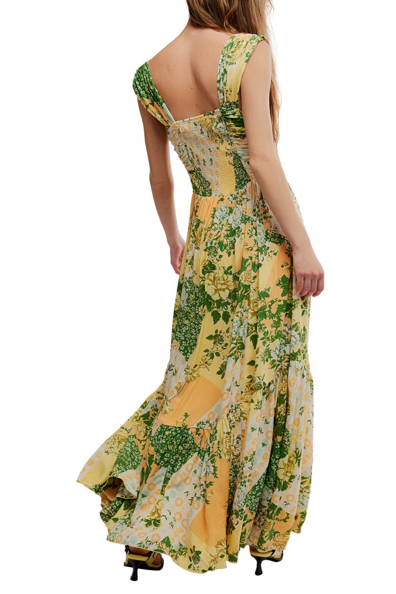 Sasha Floral Mesh Midi Dress, Alternate, color, LEMON COMBO