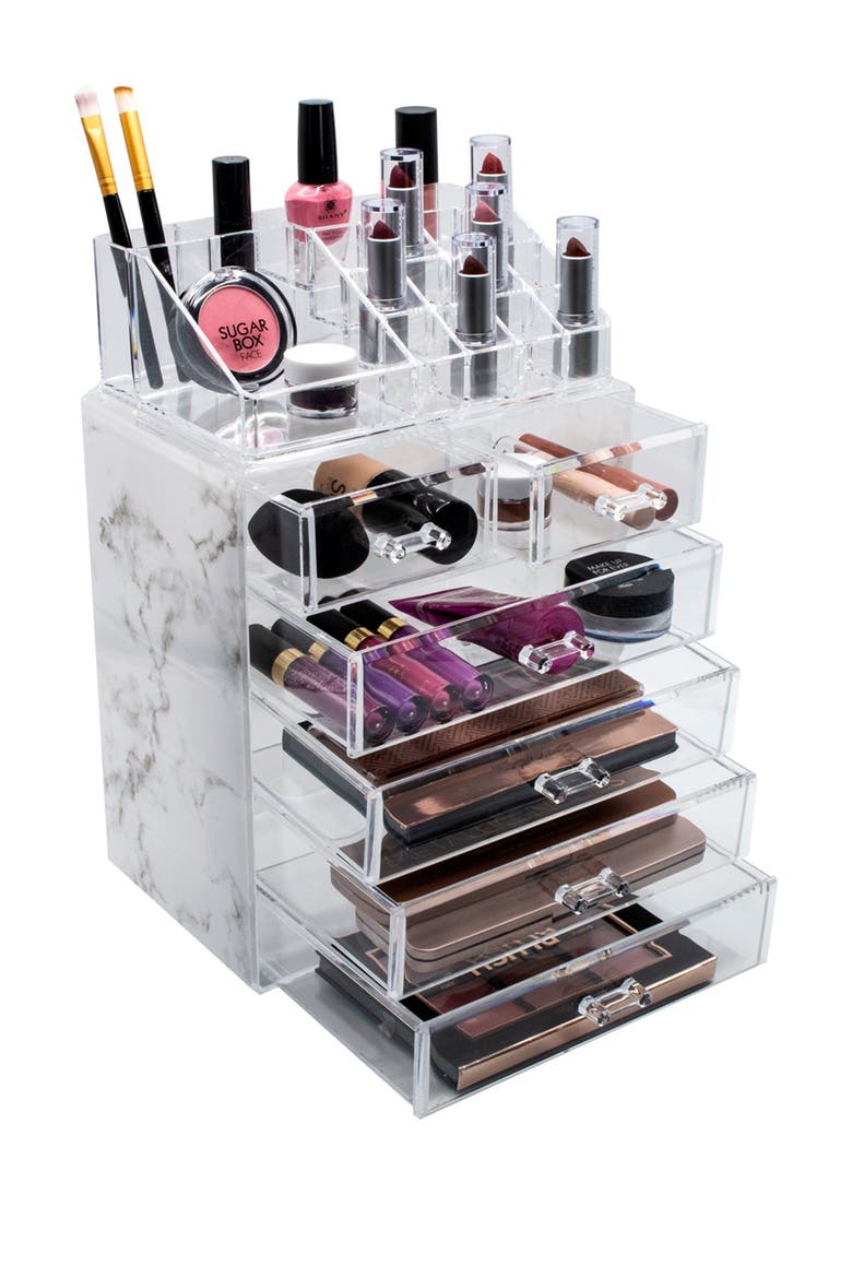 Cosmetic & Makeup Storage Case Set - Gray Marble, Alternate, color, GREY MARBLE
