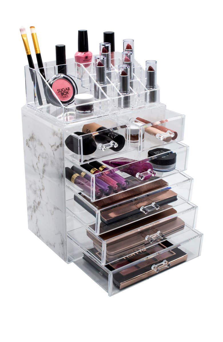 SORBUS Cosmetic & Makeup Storage Case Set - Gray Marble, Alternate, color, Grey Marble