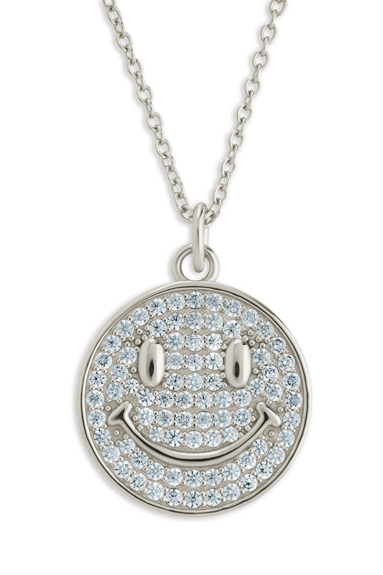 Pavé Cubic Zirconia Positivity Pendant Necklace, Alternate, color, SILVER