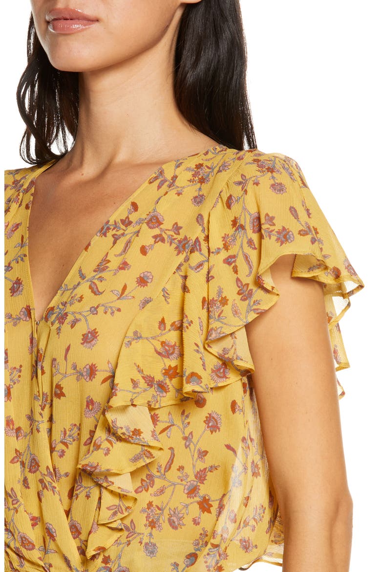Trista Floral Ruffle Silk Blouse, Alternate, color, TURMRC MLT