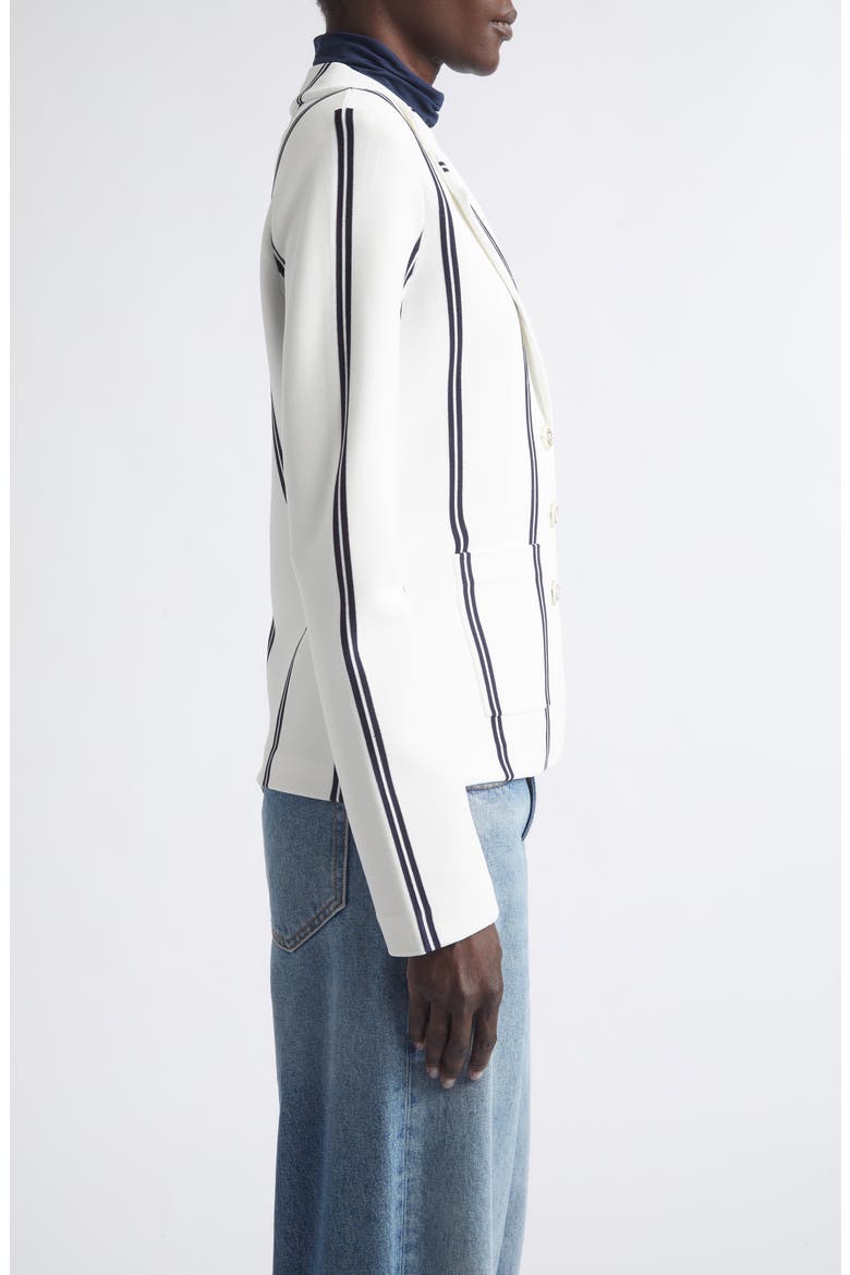 Carter Stripe Roma Crepe Knit Jacket, Alternate, color, BRIGHT WHITE/ MIDNIGHT