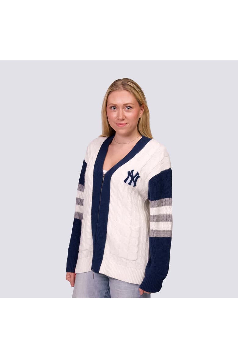 Women's Lusso Navy/White New York Yankees Shyla Knit V-Neck Full-Zip Sweater, Alternate, color, Navy