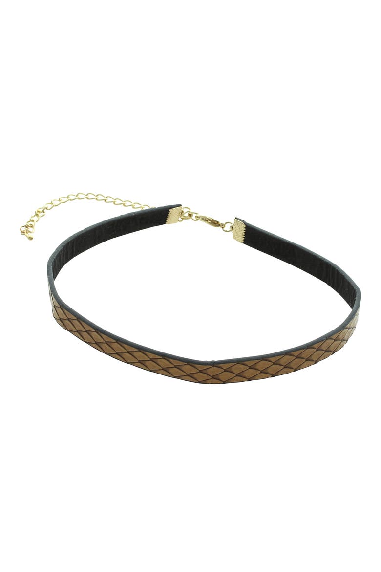 Snake Skin Embossed Faux Leather Choker Necklace, Main, color, BROWN