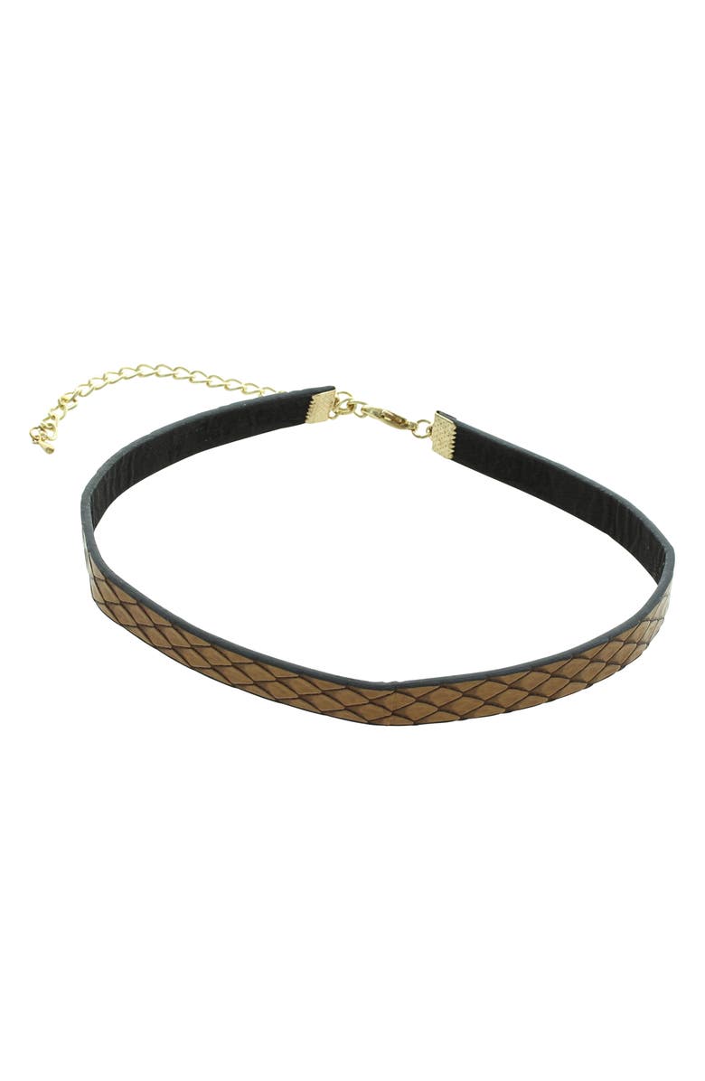 OLIVIA WELLES Snake Skin Embossed Faux Leather Choker Necklace, Main, color, Brown