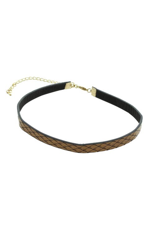 Snake Skin Embossed Faux Leather Choker Necklace