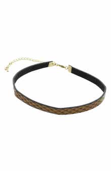 OLIVIA WELLES Snake Skin Embossed Faux Leather Choker Necklace