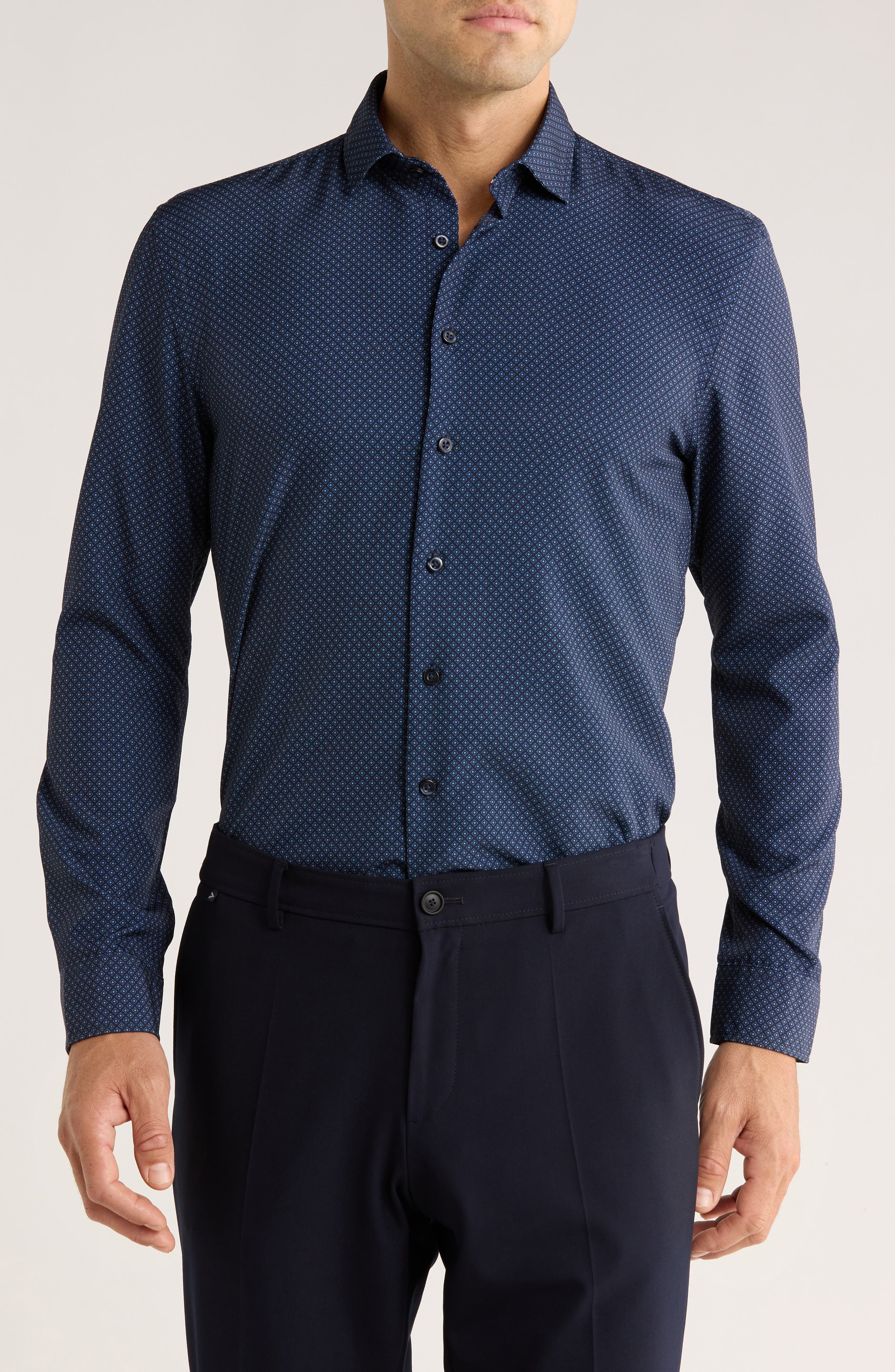 SOUL OF LONDON Diamond Stretch Button-Up Shirt