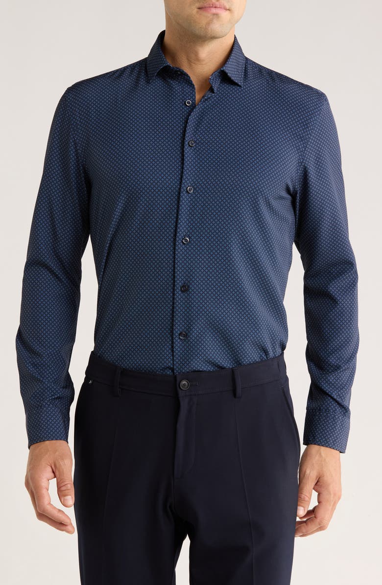 SOUL OF LONDON Diamond Stretch Button-Up Shirt, Main, color, Navy / Marine