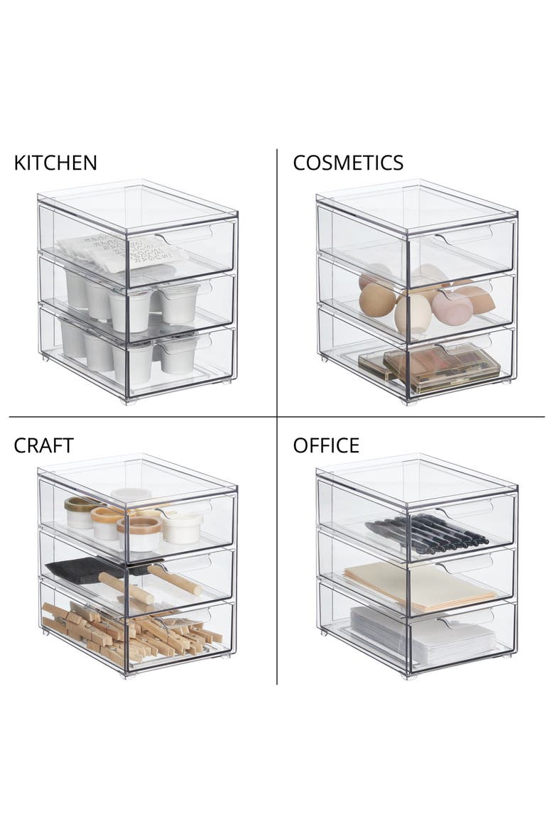 3-Drawer Stackable Organizer - Set of 2 - Clear, Alternate, color, Clear