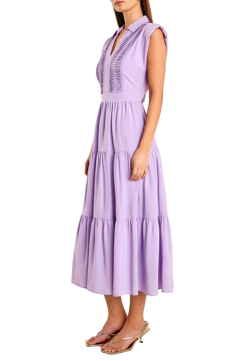 Pintuck Detail Tiered Midi Dress, Alternate, color, LILAC
