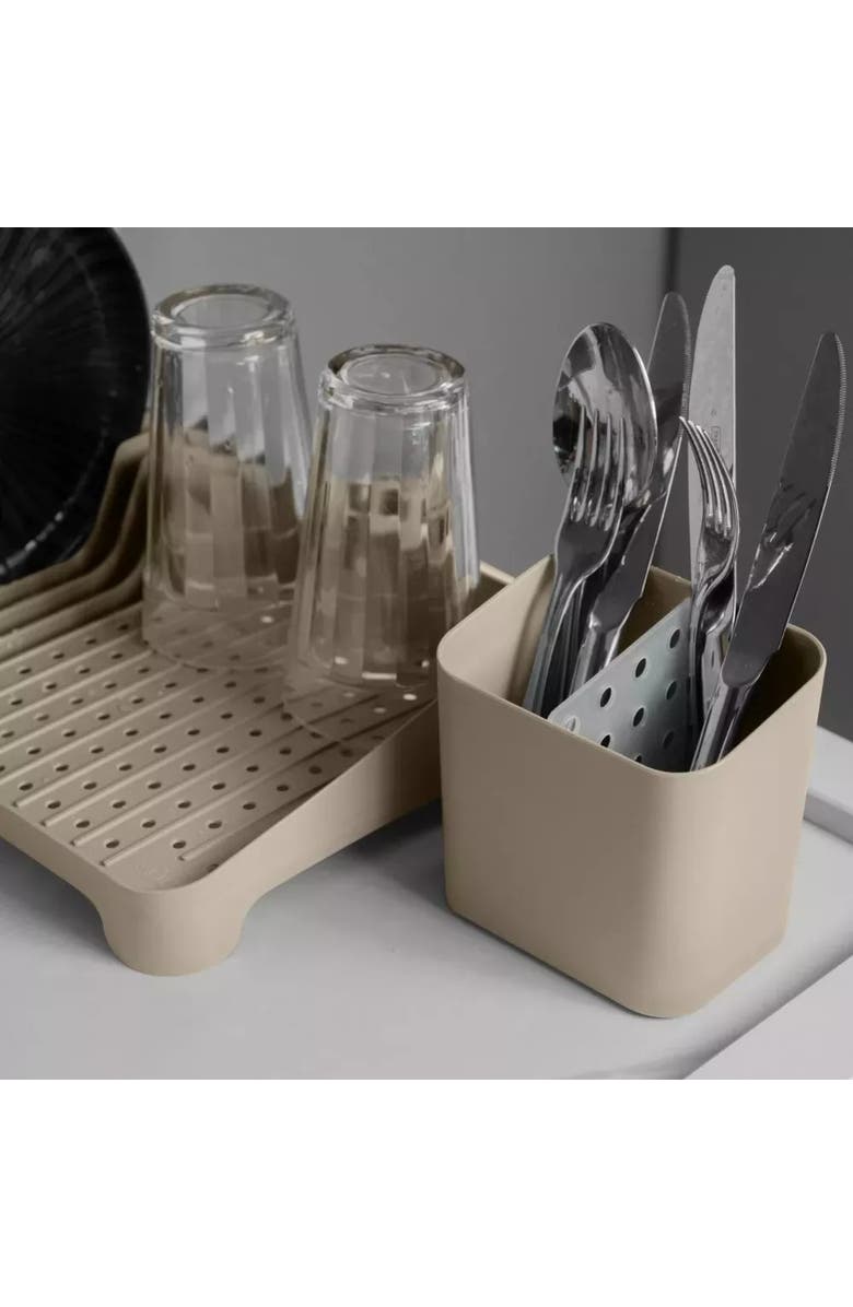 OU Durable Compact Kitchen Sink Organizer 3 Piece Set, Dish Rack, Cutlery Drainer & Soap Dispenser Caddy with Sponge Holder, Alternate, color, Beige