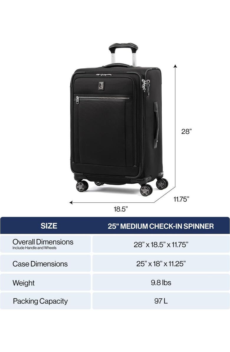 TRAVELPRO Platinum Elite Softside Expandable Medium 25-Inch Checked Luggage, Alternate, color, Shadow Black