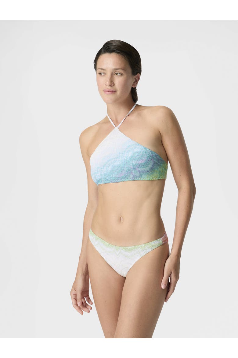 Bikini In Shaded Lamé Viscose With Halterneck Top, Alternate, color, Multicoloured