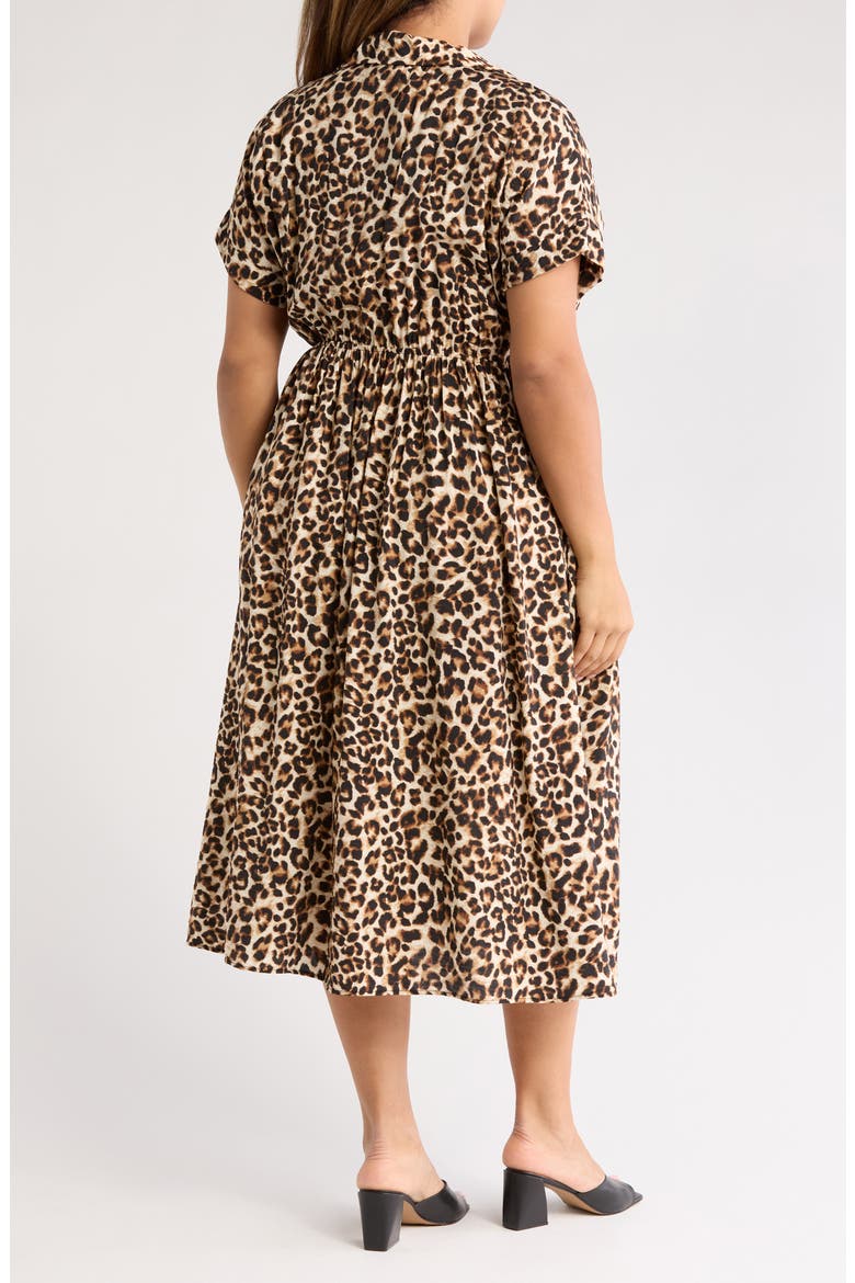 Leopard Print Short Sleeve Midi Dress, Alternate, color, CHOCOLATE