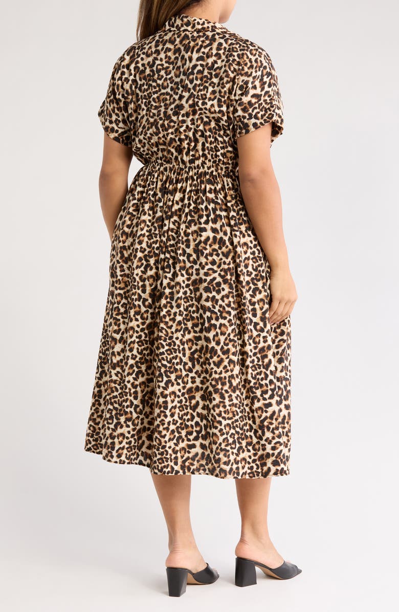 Renee C Leopard Print Short Sleeve Midi Dress, Alternate, color, Chocolate