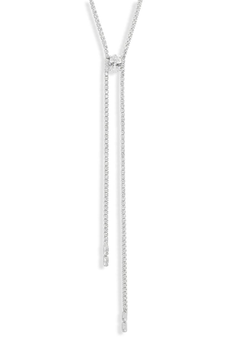 Cubic Zirconia Knotted Y Necklace, Main, color, CLEAR- SILVER