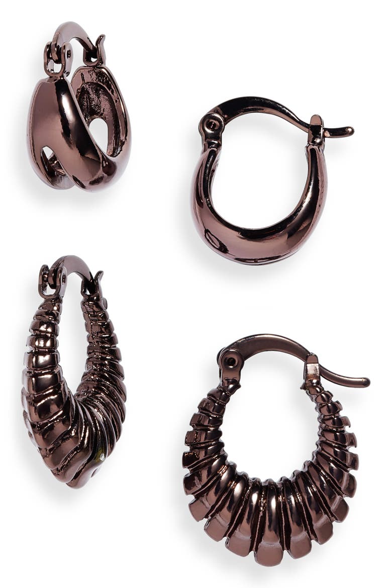 x Draya Michele Pieces of Me Set of 2 Hoop Earrings, Main, color, CHOCOLATE GOLD