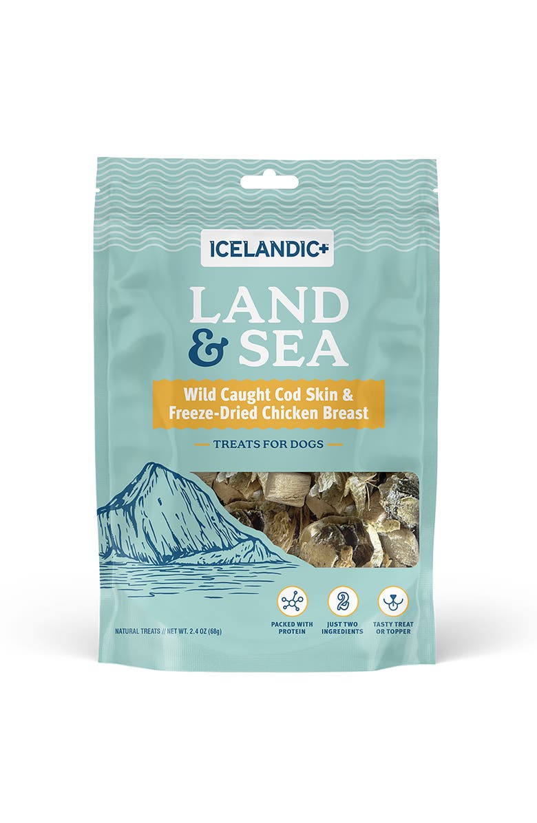 ICELANDIC+ Land 
Sea Wild Caught Cod Skin 
Freezedried Chicken Breast, Main, color, Multicolored