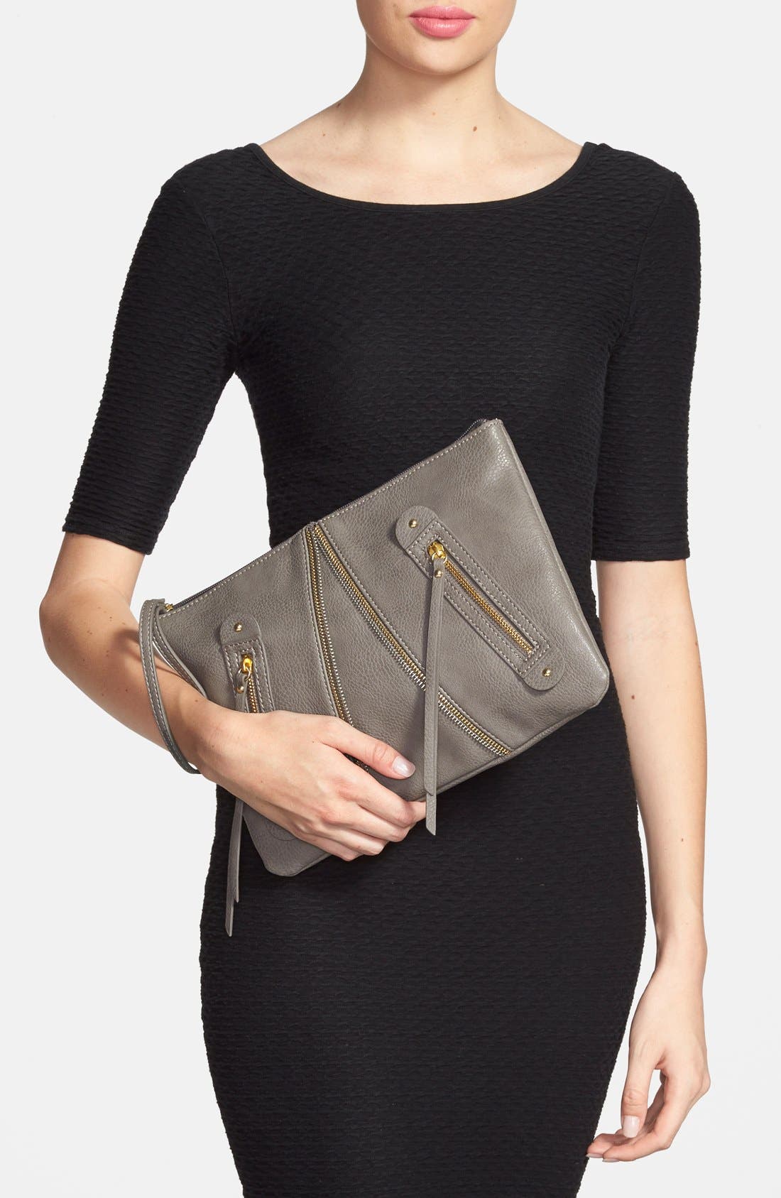 'Zoe' Zip Clutch, Alternate, color, GREY