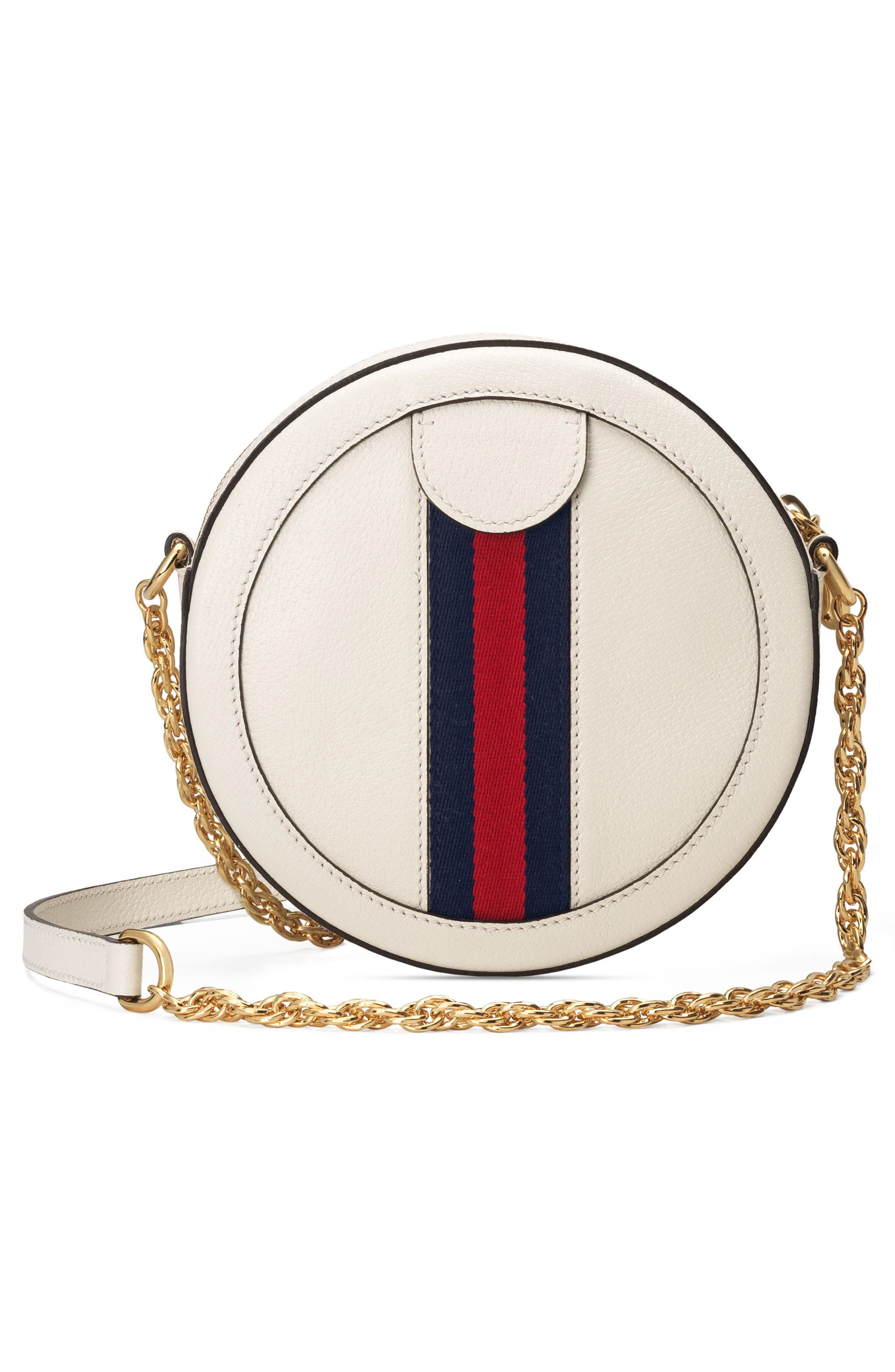 Mini Ophidia Round Leather Bag, Alternate, color, MYSTIC WHITE/ BLUE RED BLUE