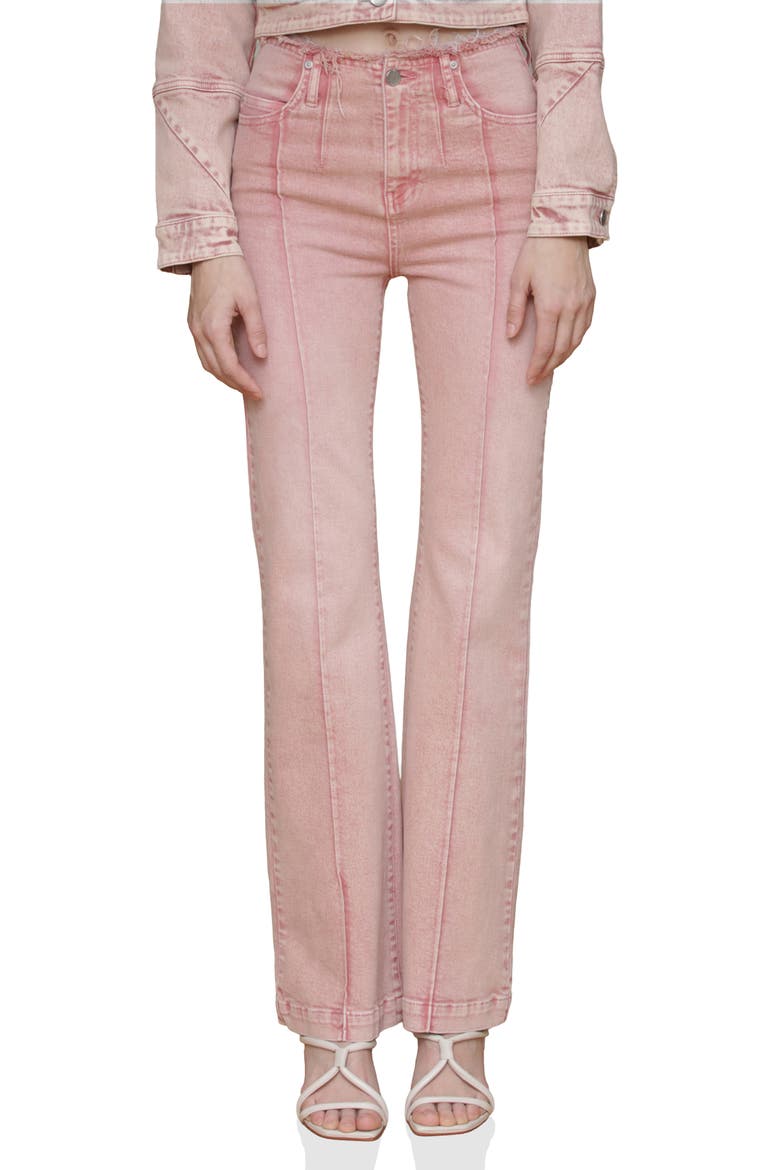Raw Waistband Pintuck Flare Pants, Main, color, STRAWBERRY