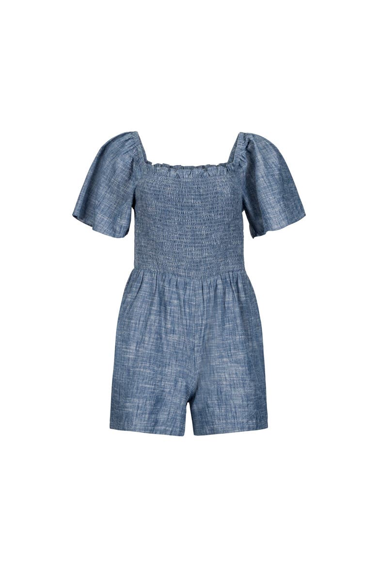 Women's Organic Smocked Chambray Romper, Alternate, color, Chambray