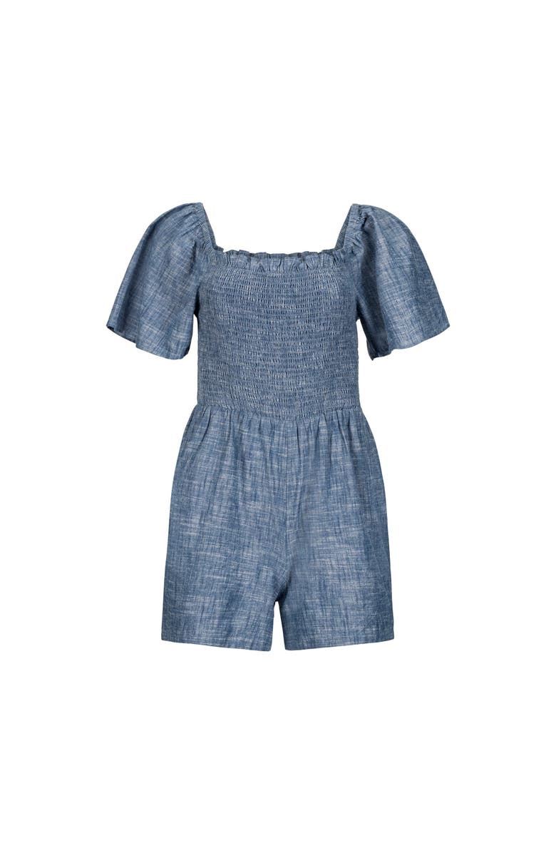 Hope & Henry Women's Organic Smocked Chambray Romper, Alternate, color, Chambray
