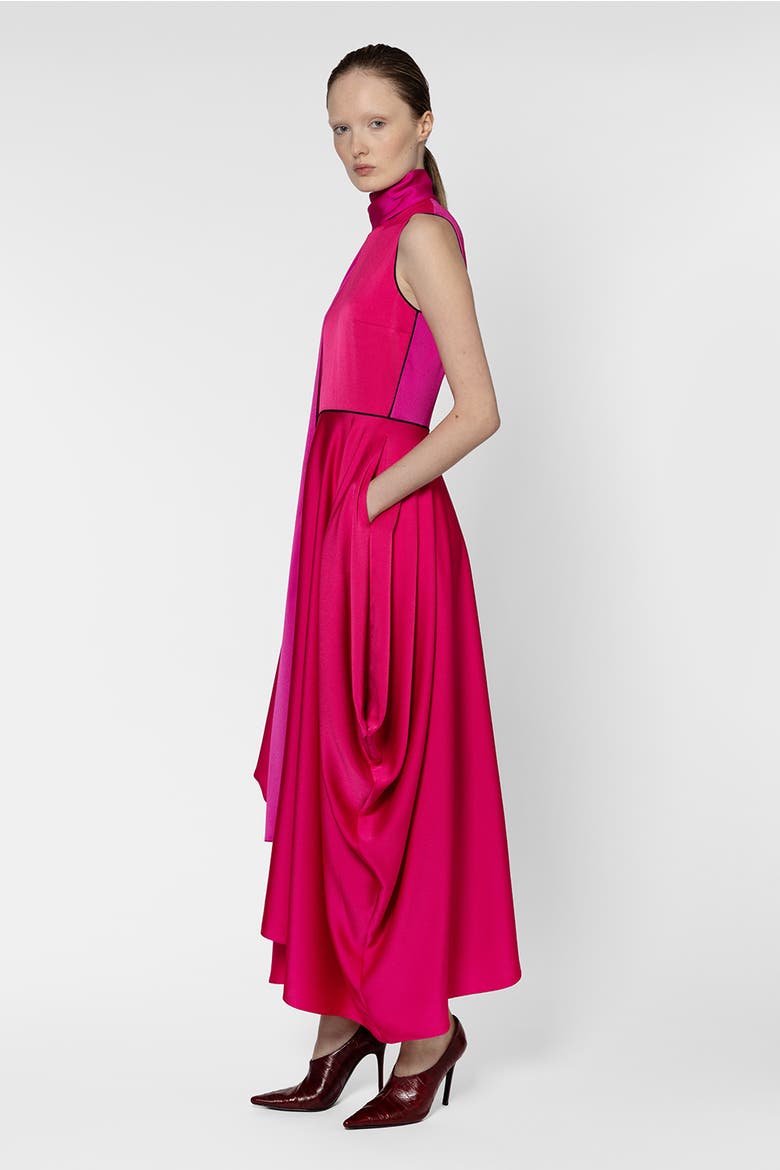 Aela Textured Satin Maxi Dress, Alternate, color, Taffy / Ultra Pink